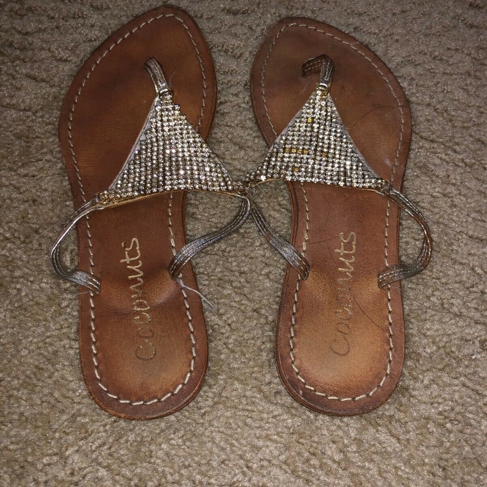 Coconuts gold bejeweled slip on sandals size 6